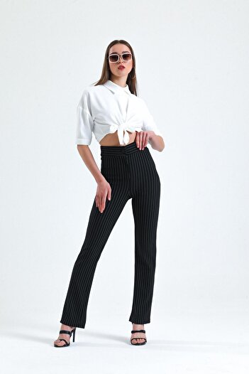 Miss Murem High Waist Striped Palazzo Palazzo Trousers-striped?Black
