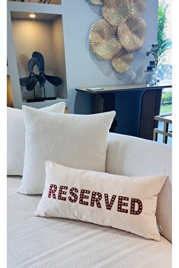 ge living Reserved Patterned Cream Velvet Throw Pillow Cover (30 cm x 60 cm)