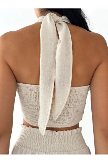 alenmoda Women's Linen Bustier with GIPPED BACK