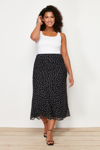 Trendyol Curve Black Polka Dot Fish Woven Skirt TBBSS24AZ00024