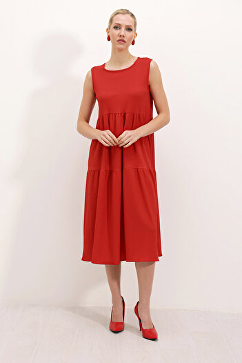 Bigdart 2448 Zero Sleeve Long Knitted Dress - Red