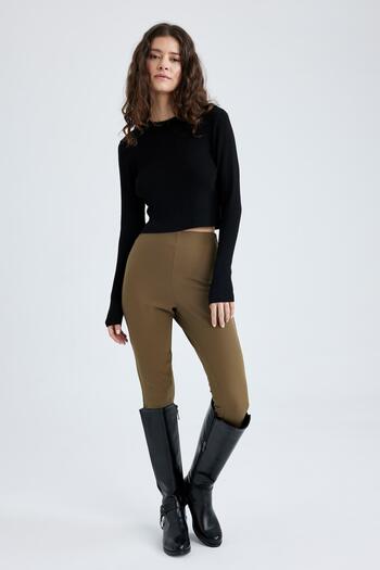 DeFacto High Waist Skinny Fit Zip Long Length Short Leg Pants Z8411Az22Wn
