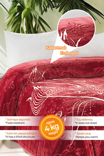 Evlen Home Collection 4 Kg Blanket Supersoft Embos Thick Soft Plush Double Soft 220x240 cm Elite Red
