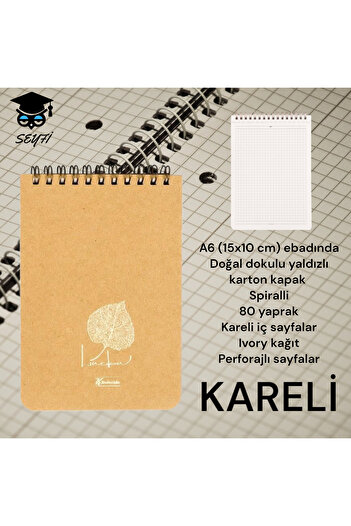 SEYFİKİRTASİYE A6 (10X15 cm) CHECKED 80 SHEETS TOP WIRE NOTEBOOK CARDON COVER CREAM COLOR PAPER 1stHAMUR NOTEBOOK