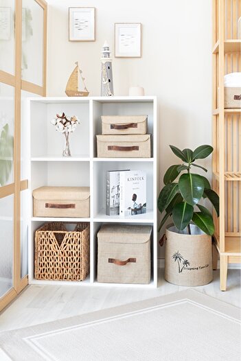 Art Bee Jüt Kapaklı Dolap İçi Organizer Takı, Makyaj, Banyo, Ofis Düzenleyici Saklama Kutusu 35x26x15 cm