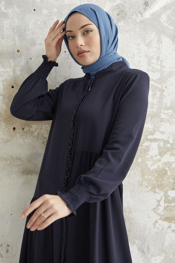 InStyle Asymmetric Cut Ferace with Ruffle Placket - Navy Blue
