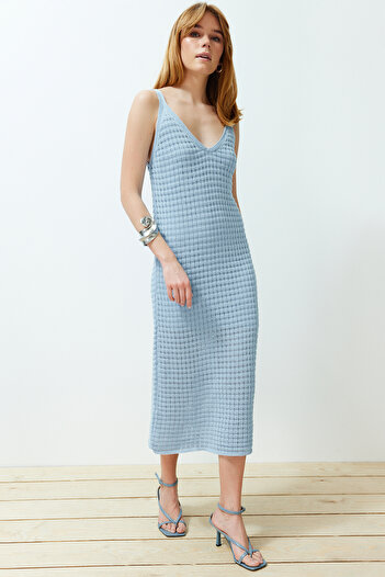Trendyol Collection Tricotaj maxi ecru Rochie din bumbac tricotată cu căptușeală TWOSS24EL00357