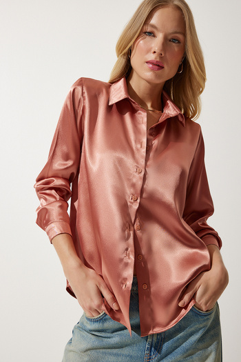 Happiness İstanbul Γυναικείο πουκάμισο Dusty Rose Light Flowing Satin Surface DD00990