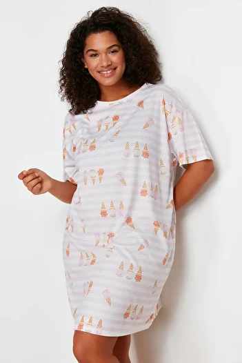 Trendyol Curve Rózsaszín mintás mini kötött hálóing TBBSS24CH00013