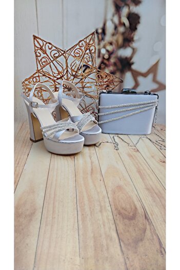 Modavien Women's Stoned Satin Shoes and Bag Combination Buy One Size