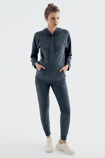 Artış Long Sleeve Breastfeeding Compartment Hooded Jogger Stretchy Maternity Tracksuit Set