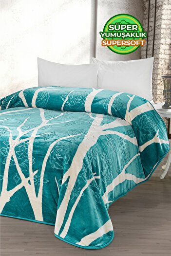Evlen Home Collection 4 Kg Blanket Supersoft Embos Thick Soft Plush Double Soft 220x240 cm Devin Turquoise