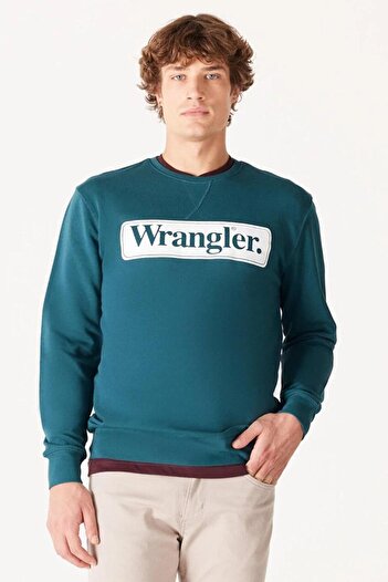 WRANGLER W6f3ı3g03 - Green-white Crew Neck Men's Sweat, Front Printed