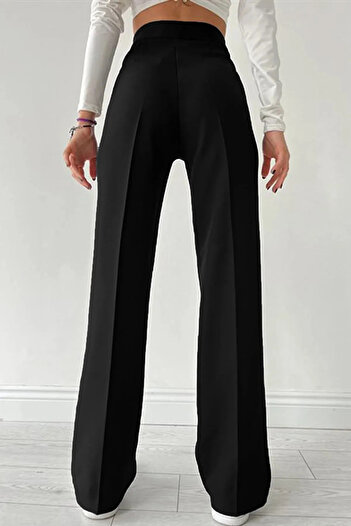 PALAZZO Women's Striped Black Fabric Trousers, Lycra Palazzo Model