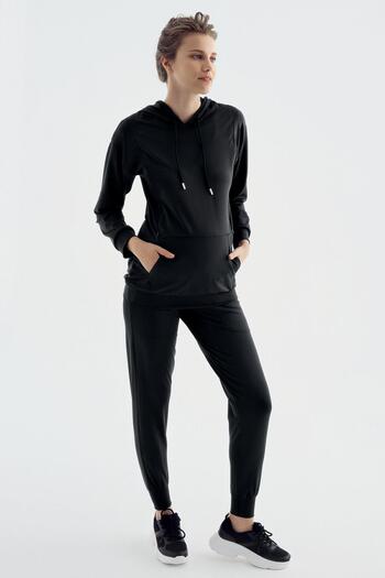 Artış Long Sleeve Breastfeeding Compartment Hooded Jogger Stretchy Maternity Tracksuit Set