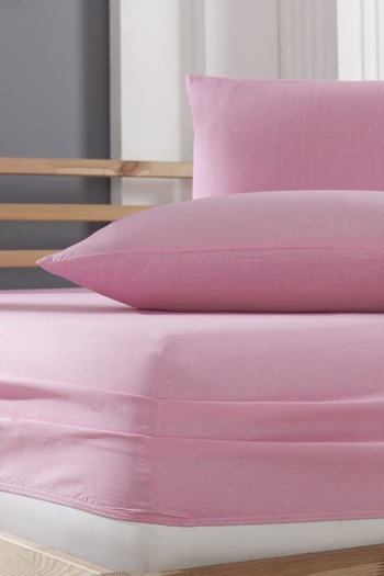 INTER Z Cotton Ranforce Fabric Elastic Fitted Pillowed Sheet Set (single) Pink