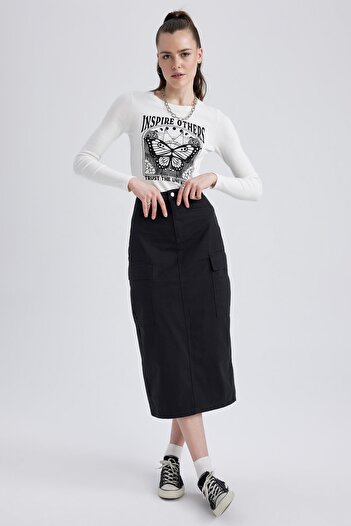 DeFacto Kargo Fit Gabardin Midi %100 Pamuk Etek A2248ax23sm