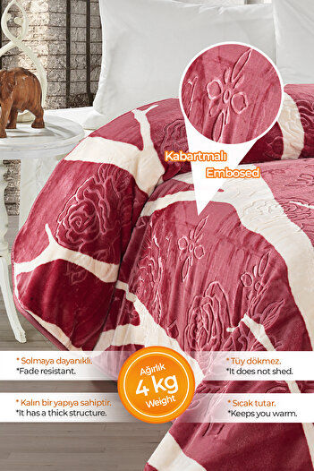 Evlen Home Collection 4 Kg Blanket Supersoft Embos Thick Soft Plush Double Soft 220x240 cm Devin Red