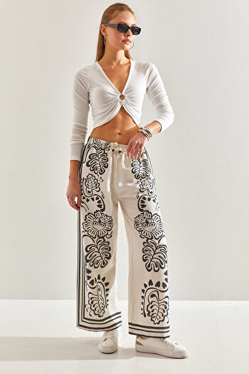 Bianco Lucci Women's Elastic Waist Patterned Trousers60201016