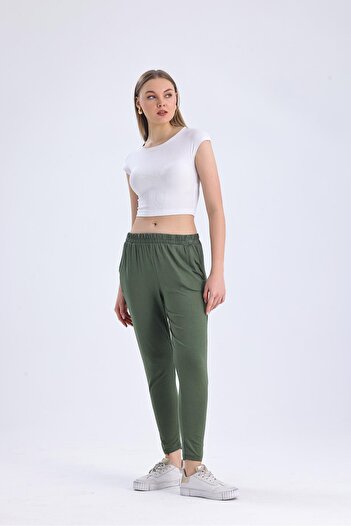 Miss Murem Rubber Waist Trousers-KHAKI GREEN