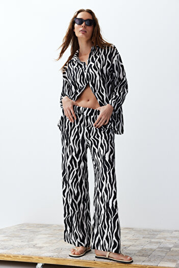 Trendyol Collection Zebra Patterned Black Shirt and Trousers Set - TWOSS24AU00082