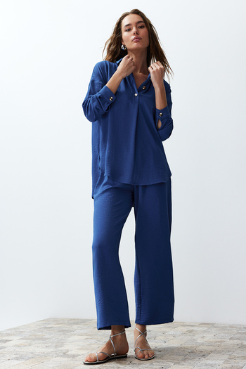 Trendyol Collection Woven Blue Blouse and Trousers Set - Buttoned, TWOSS24AU00108