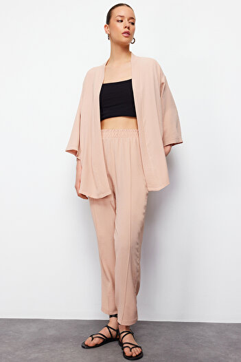 Trendyol Collection Stone Woven Kimono and Trousers Set - Twoss24Au00037