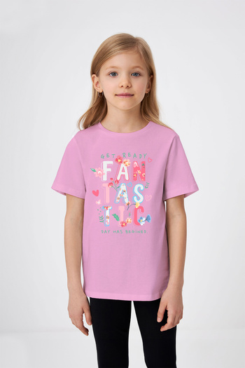 ADABEBEK Fantastic Written Heart and Flower Printed Girl's T-Shirt