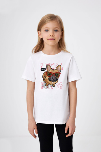 ADABEBEK Need a Hand Written Glasses Puppy Printed Girl's T-Shirt