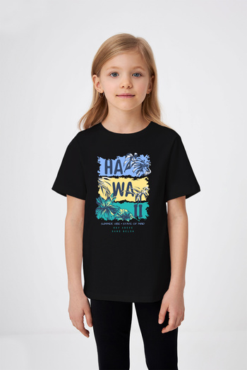 ADABEBEK Hawaii Written Colorful Floral Printed Girl's T-Shirt