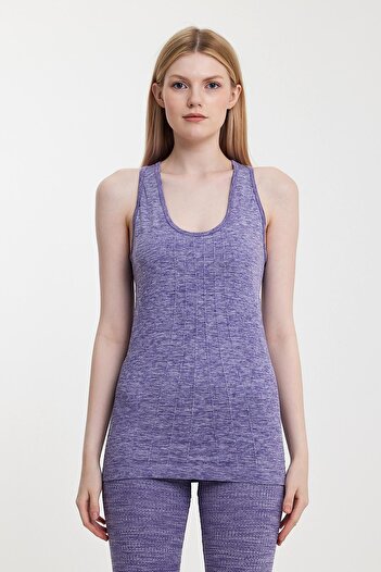 Penyelux Women's Seamless Fitness Seamless Sports Undershirt with Chest Detail Purple