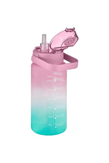 Vagonlife Vgn2213-T Pink-Turquoise 1500ml With/Without Straw Dual Color Softtouch Motivational Bottle