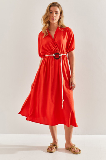 Bianco Lucci Women's Double-breasted Collar Belted Dress