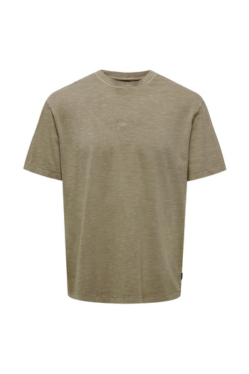 Only & Sons Men's T-Shirt - O Neck, Printed, Light Brown, ONSLAYTON LIFE RLX WASHED SS TEE