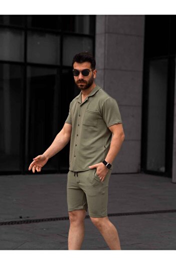 Minharir Men's Pocket Detailed Shirt Shorts Set