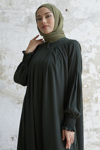 InStyle Pleated Detail Gathered Ferace - Khaki