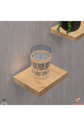 Egecan Mobilya Oak Flying Wall Shelf 3 Pieces Decorative Shelf Flower Pot Candle Holder Decorative Flower Pot