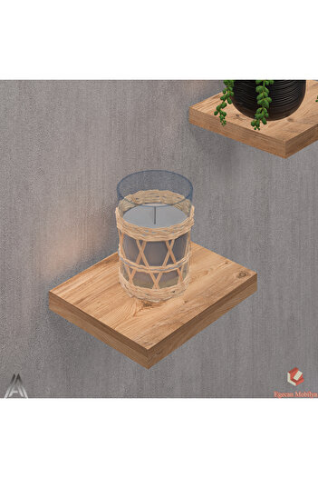 Egecan Mobilya Atlantic Pine Flying Wall Shelf 3 Pieces Decorative Shelf Flower Pot Candle Holder Decorative Flower Pot
