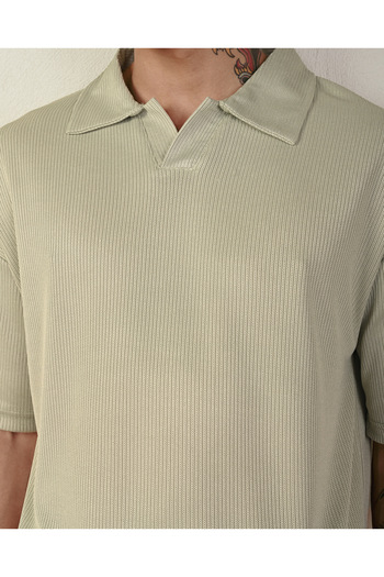 İLKCET MODA Ανδρικό μπλουζάκι με γιακά Oversize