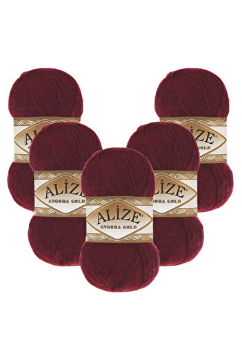 Alize Angora Gold 5-Piece 057 Claret Red Hand Knitting Yarn