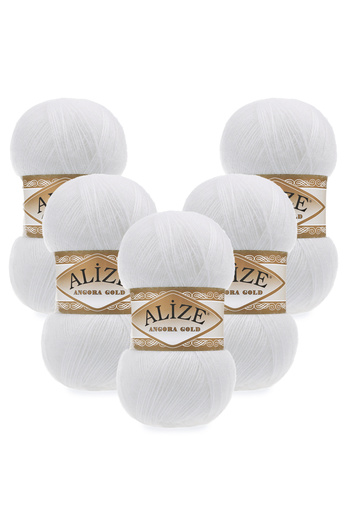 Alize Angora Gold 5-Piece 055 White Hand Knitting Yarn