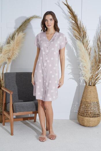 Sevim Women's Short Sleeve Buttoned Front Powder Nightgown C4T2N951