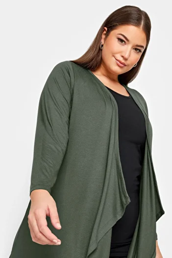 Stil Diva Plus Size Asymmetrical Cut Buttonless Loose Long Sleeve Cardigan321405