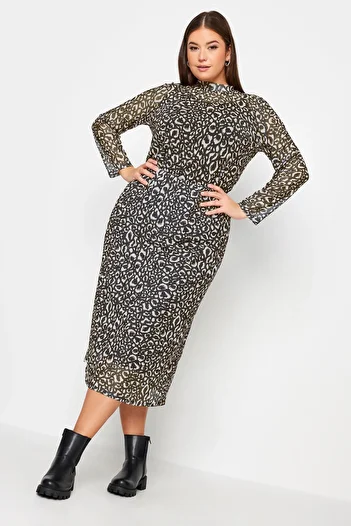 Stil Diva Plus Size Leopard Patterned Midi Length Lined Skirt302699