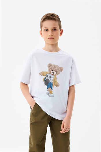 ADABEBEK Ποδόσφαιρο Teddy Bear τυπωμένο μπλουζάκι για αγόρι