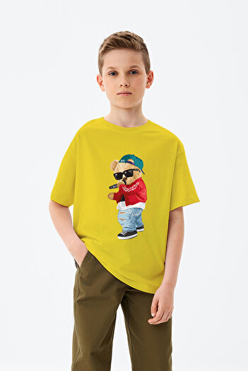 ADABEBEK Rap Singing Teddy Bear Printed Boys' T-Shirt