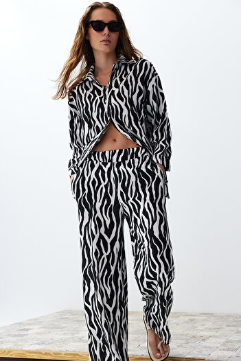 Trendyol Collection Zebra Patterned Black Shirt and Trousers Set - TWOSS24AU00082