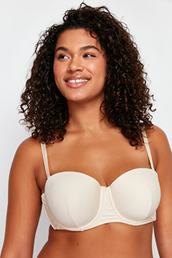 Trendyol Curve Beige Corded Strapless Bra TBBSS24CW00004