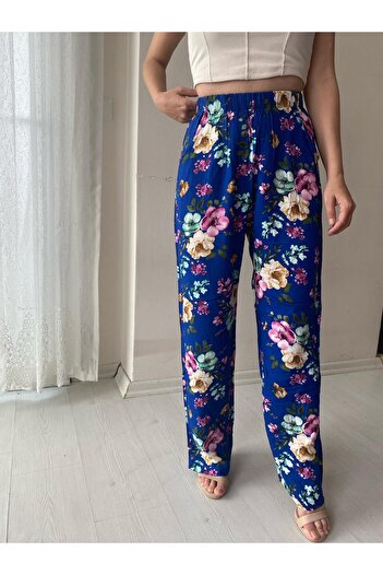 Fendimod Women's Patterned Wide Leg High Waist Trousers