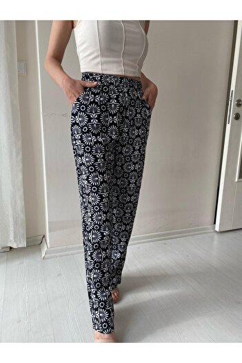 Fendimod Women's Patterned Wide Leg High Waist Trousers